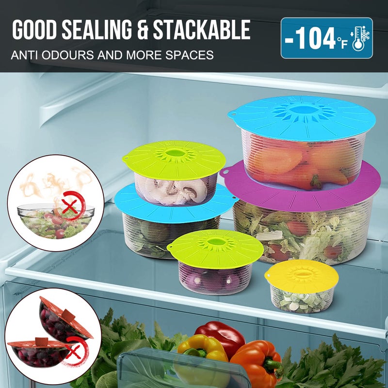 Guvvie Silicone lids - 5 Pack Heat Resistant Microwave Splatter Cover, Reusable silicone Suction lids for food storage Fits Bowls, Cups, Skillets, Plates, Pots, Pans StoveTop, Oven, Fridge Safe - Image 4